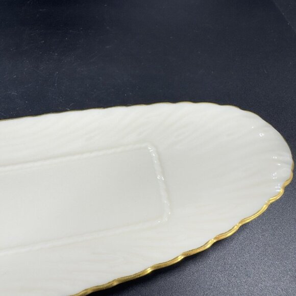 Vintage Lenox USA Porcelain Elongated Dish Plate Tray Ivory With Gold Edges VTG - Picture 6 of 13